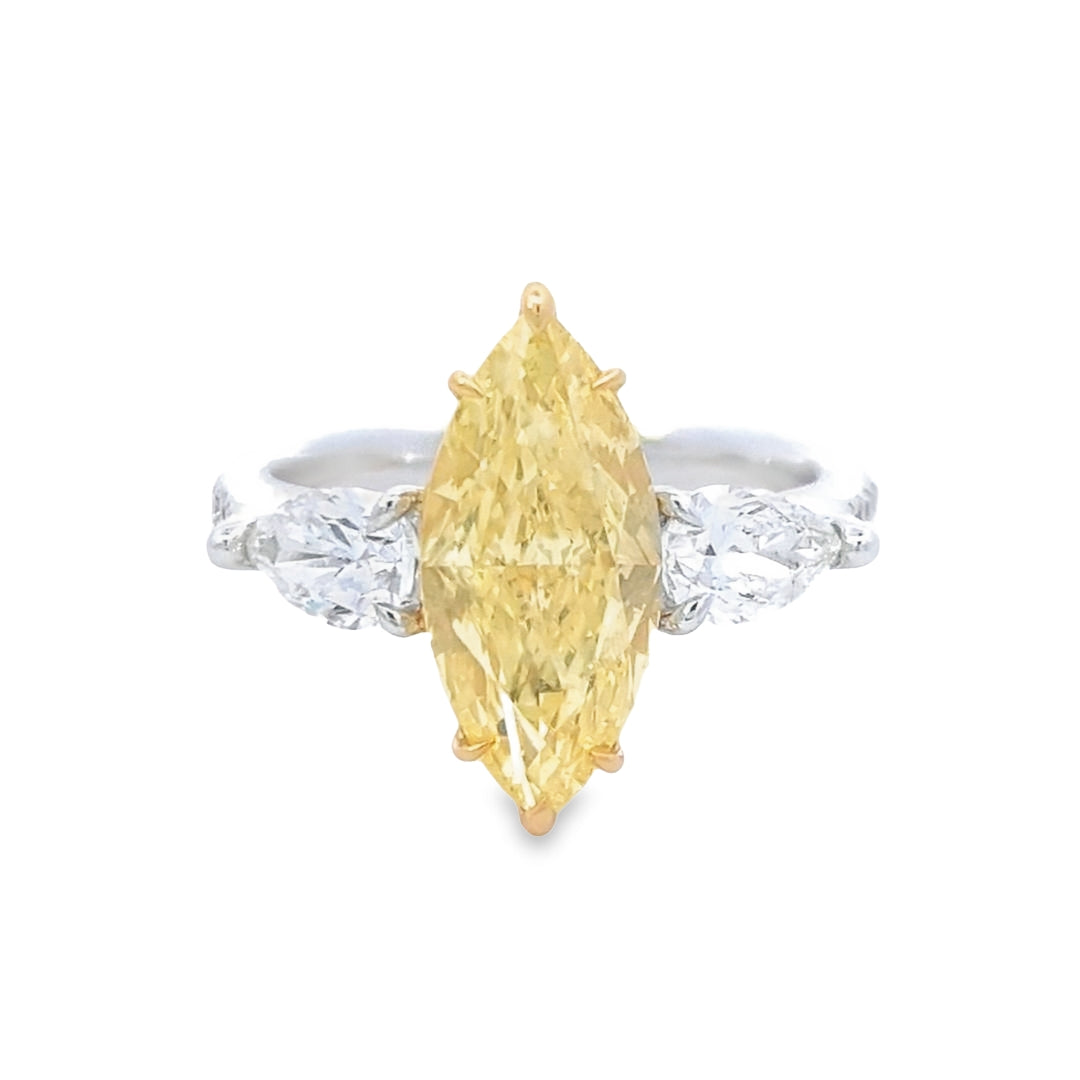 GIA 3.02ct Fancy Intense Yellow Marquise Cut Diamond Ring