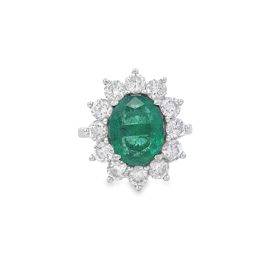 3.50ct Emerald & Diamond Cluster Ring set in Platinum