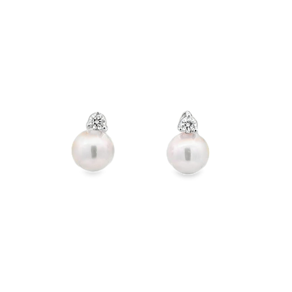 Diamond Pearl Stud Earrings AAA Quality Akoya Pearls 8.0mm - 8.5mm