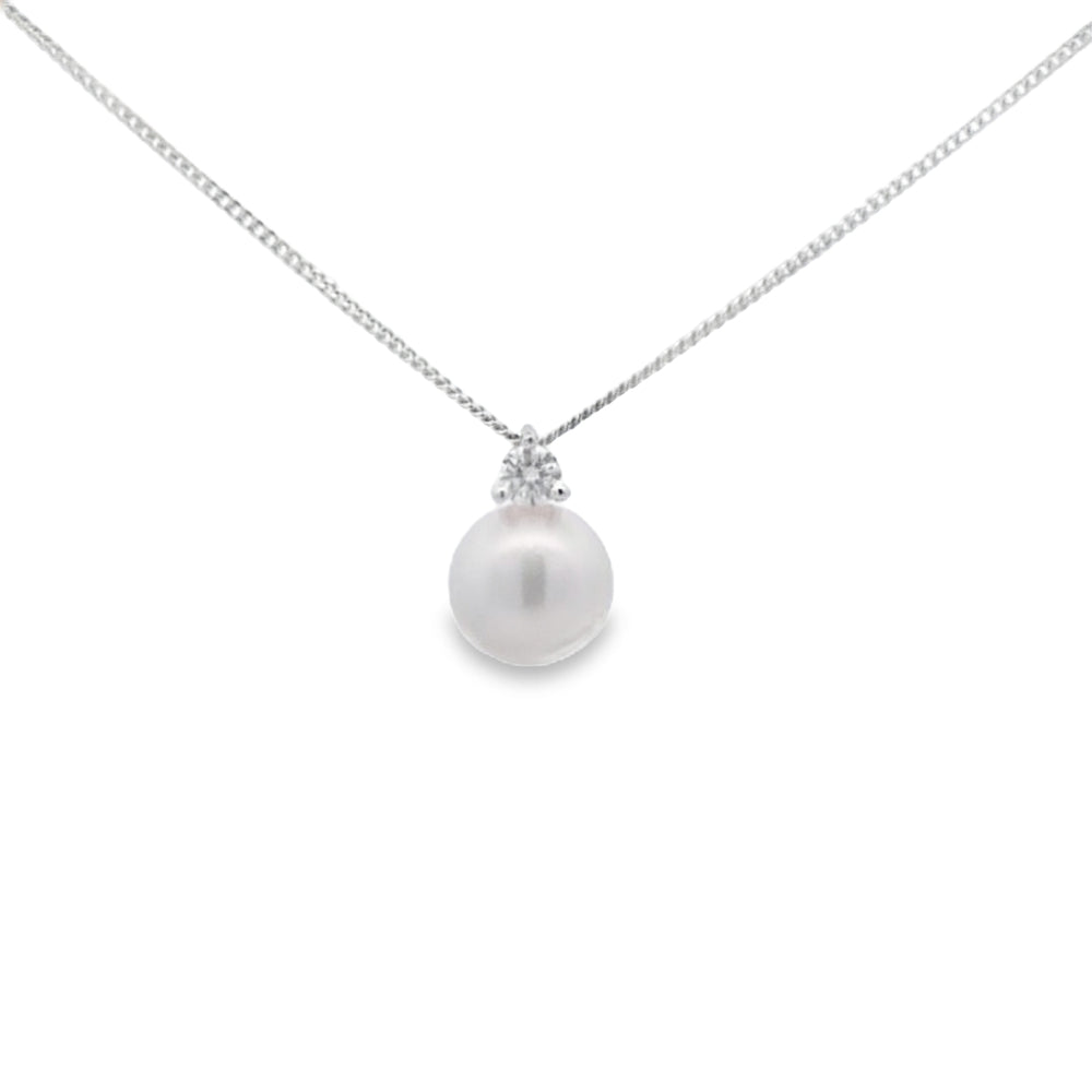 Diamond Pearl Pendant AAA Quality Akoya Pearls 8 - 8.5mm in 18ct White Gold