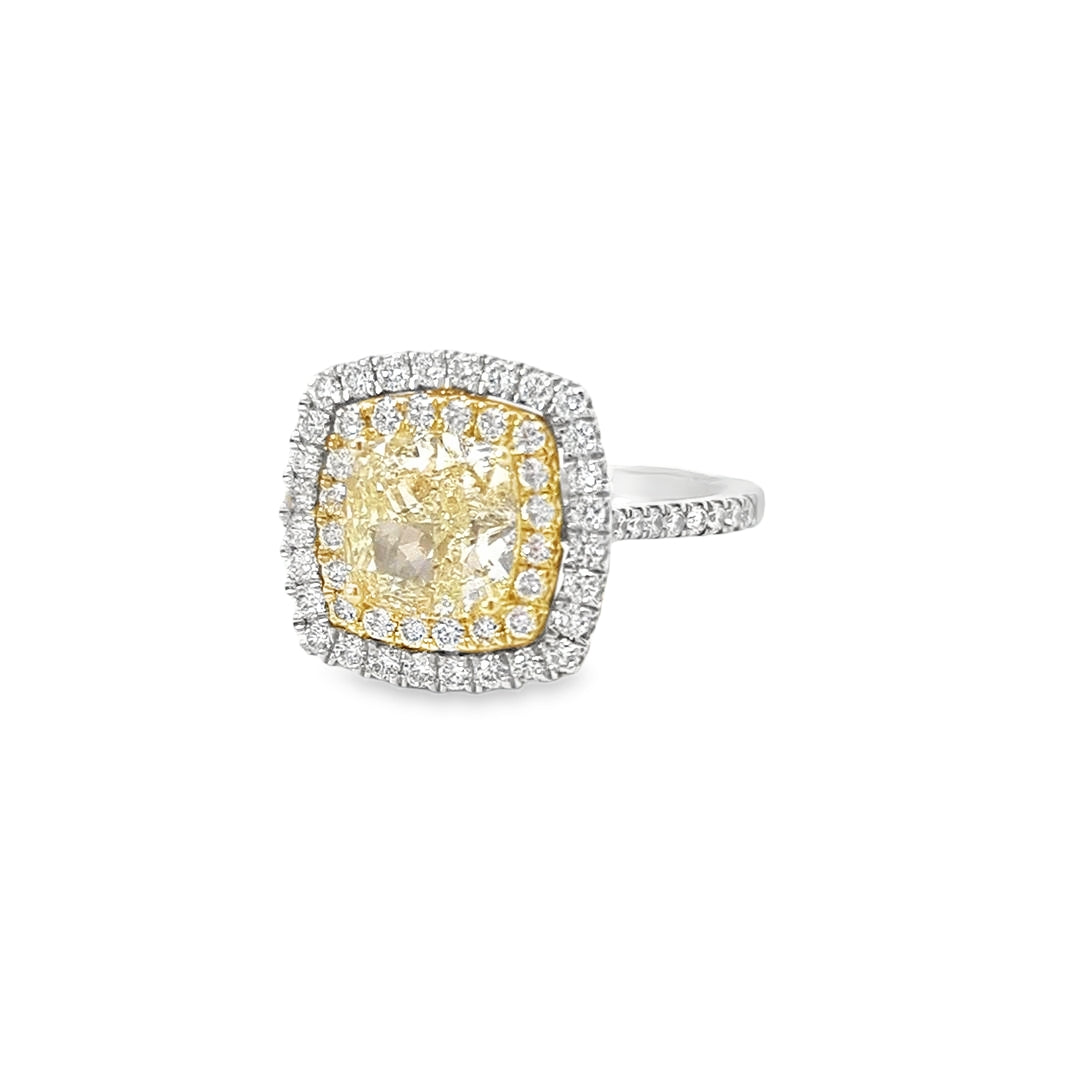 GIA 2.48ct W-X/VVS2 Cushion Cut Diamond Halo Ring Set in Platinum