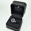 Oval Cut Sapphire & Diamond Fancy Double Cluster Ring with Diamond Shoulders Set in 18ct White Gold