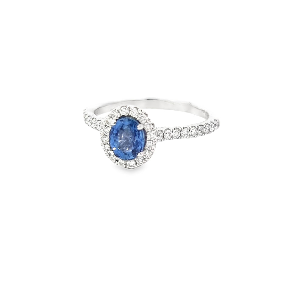 Sapphire & Diamond Halo Ring Set in Platinum