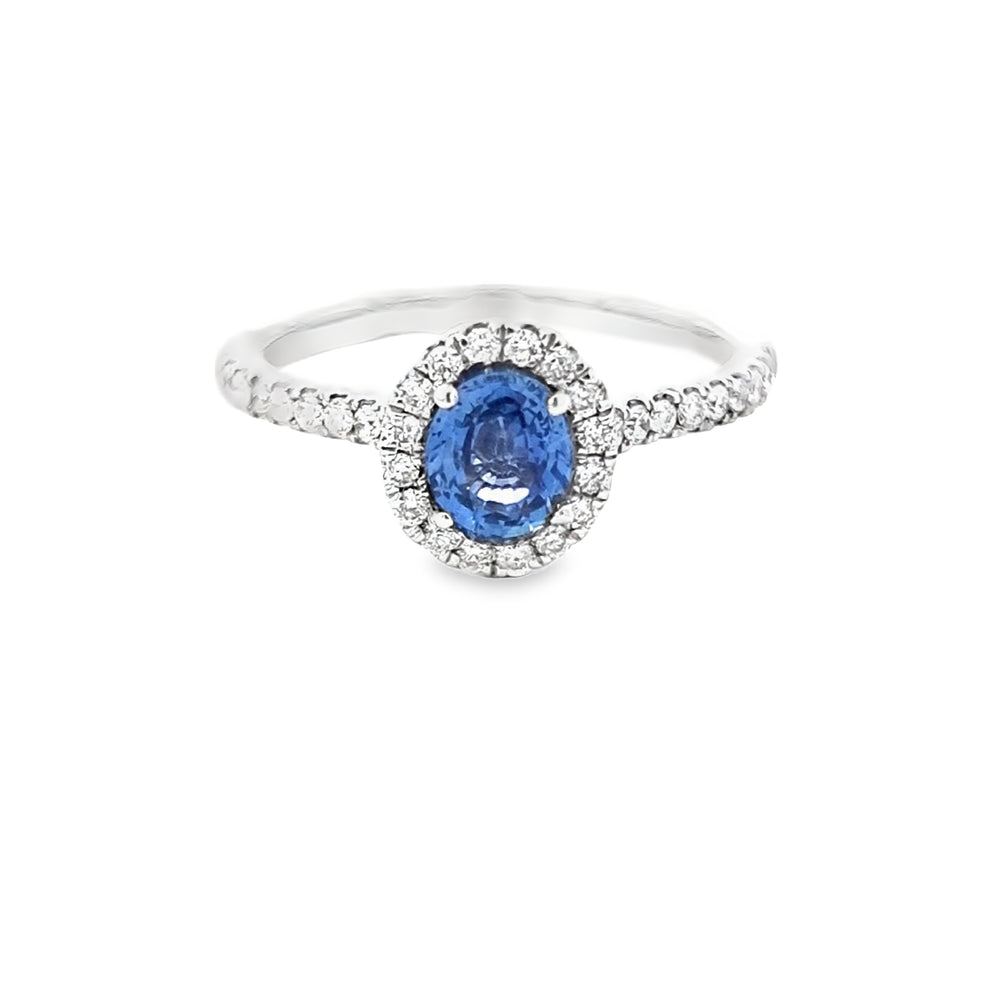 Sapphire & Diamond Halo Ring Set in Platinum