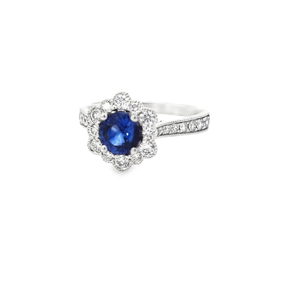 Sapphire & Diamond Fancy Halo Ring Set in Platinum