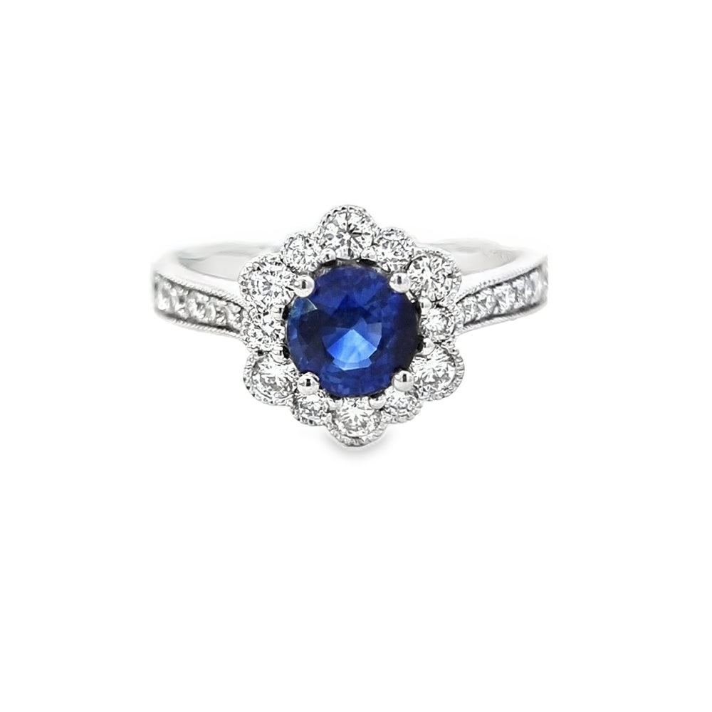 Sapphire & Diamond Fancy Halo Ring Set in Platinum