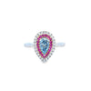 GIA 0.38ct Fancy Green-Blue Pear Cut Diamond Halo Ring Set in 18ct White Gold