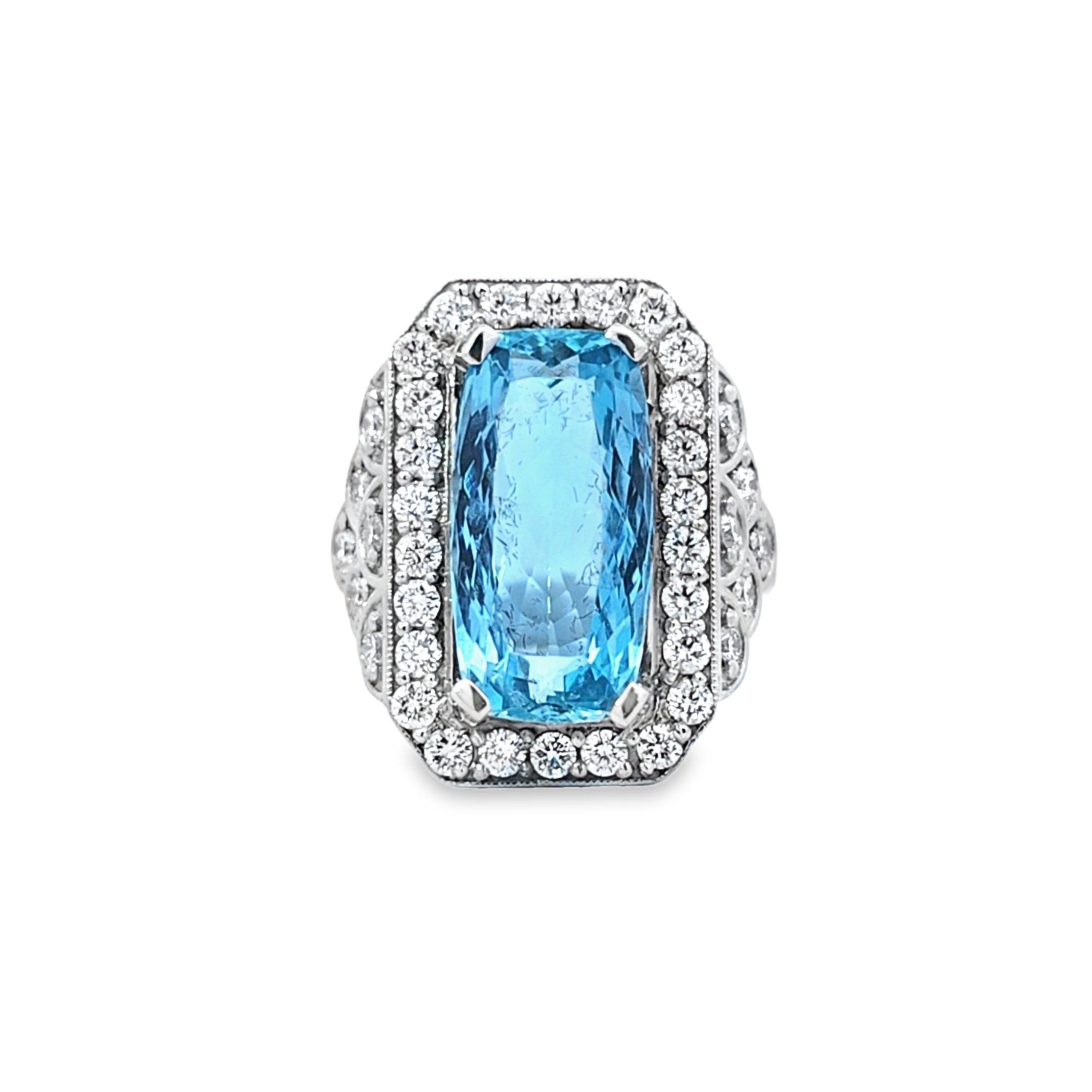 6.67ct Aquamarine & Diamond Ring Set in Platinum