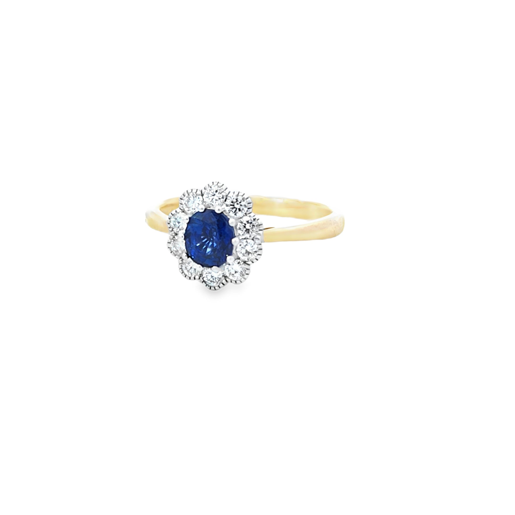 0.95ct Sapphire & 0.28ct Diamond Cluster Ring Set in 18ct Gold