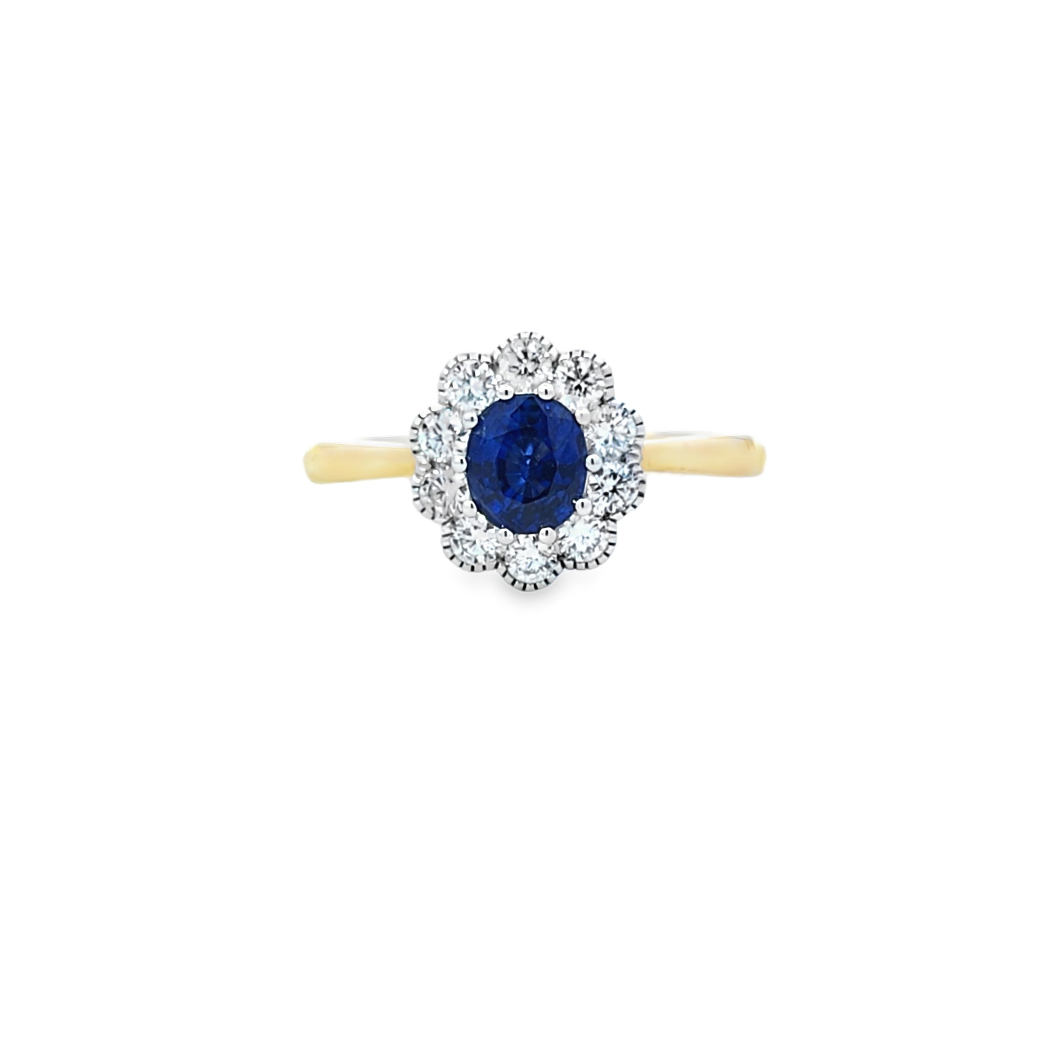 0.95ct Sapphire & 0.28ct Diamond Cluster Ring Set in 18ct Gold