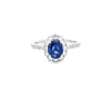 Oval Cut Sapphire & Diamond Cluster Ring with Diamond Shoulders Set in 18ct White Gold