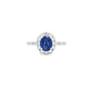 Oval Cut Sapphire & Diamond Cluster Ring with Diamond Shoulders Set in 18ct White Gold