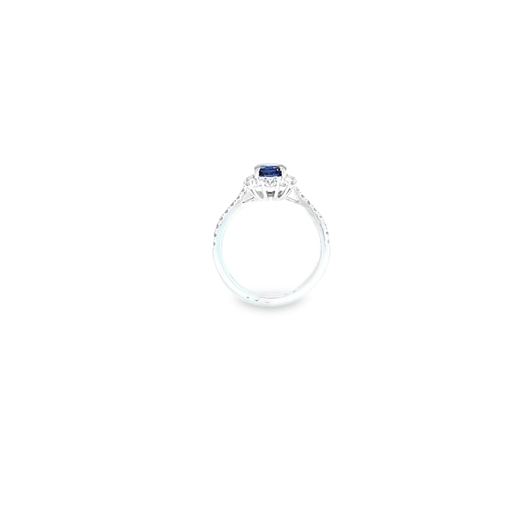 Oval Cut Sapphire & Diamond Cluster Ring with Diamond Shoulders Set in 18ct White Gold