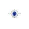 Oval Cut Sapphire & Diamond Fancy Double Cluster Ring with Diamond Shoulders Set in 18ct White Gold