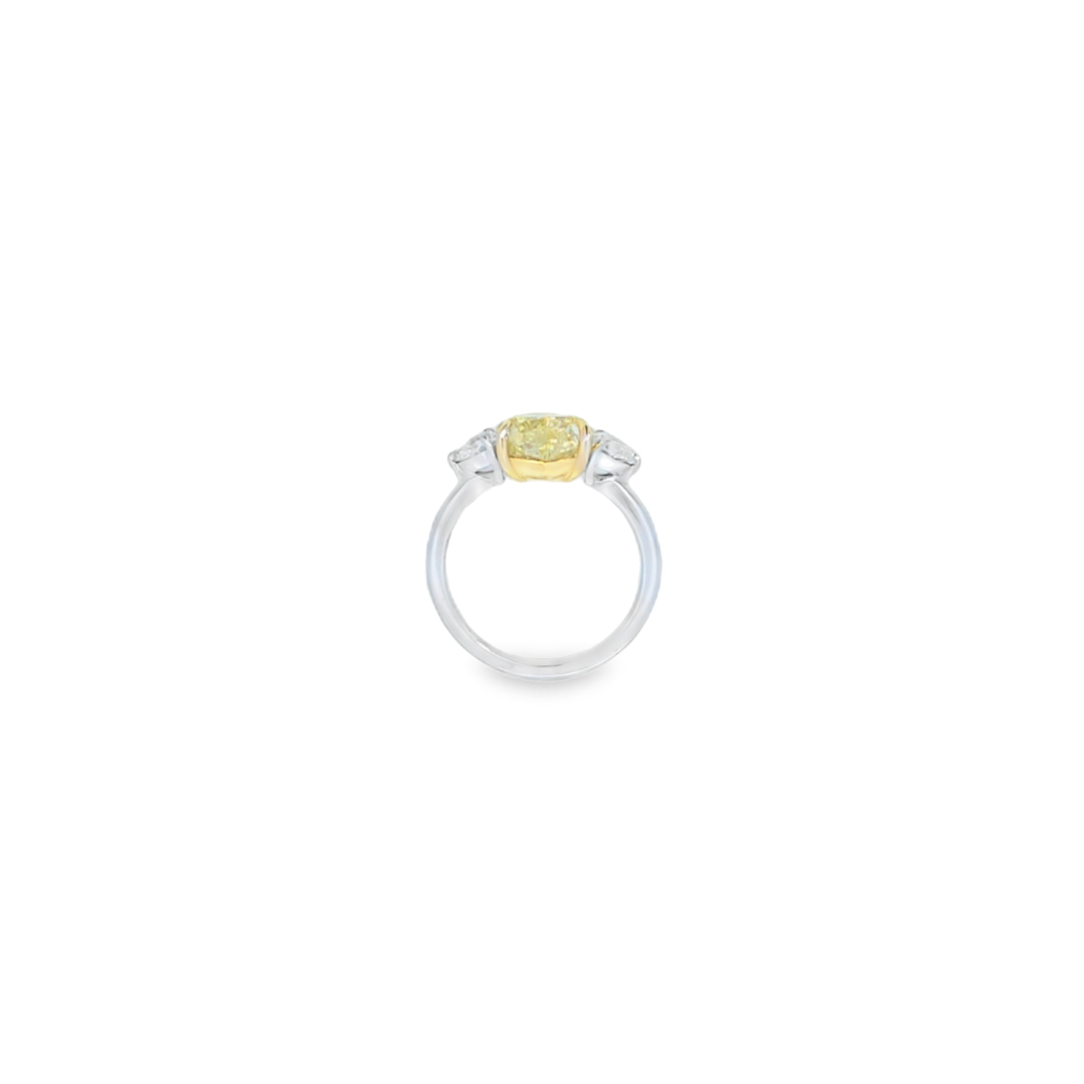 GIA 2.40ct Fancy Intense Yellow Heart Shaped Diamond Ring with Heart Shaped Side Stones Set in 18ct Gold