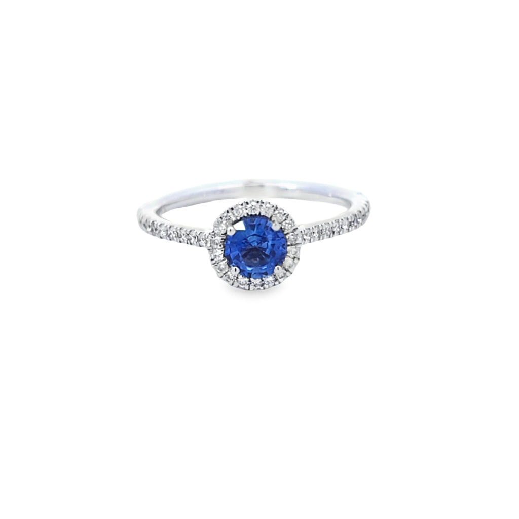 Sapphire & Diamond Halo Ring Set in Platinum